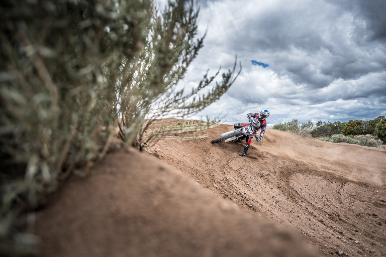 Daniel Coriz motocross riding at the Santa Fe MX track in northern New Mexico.